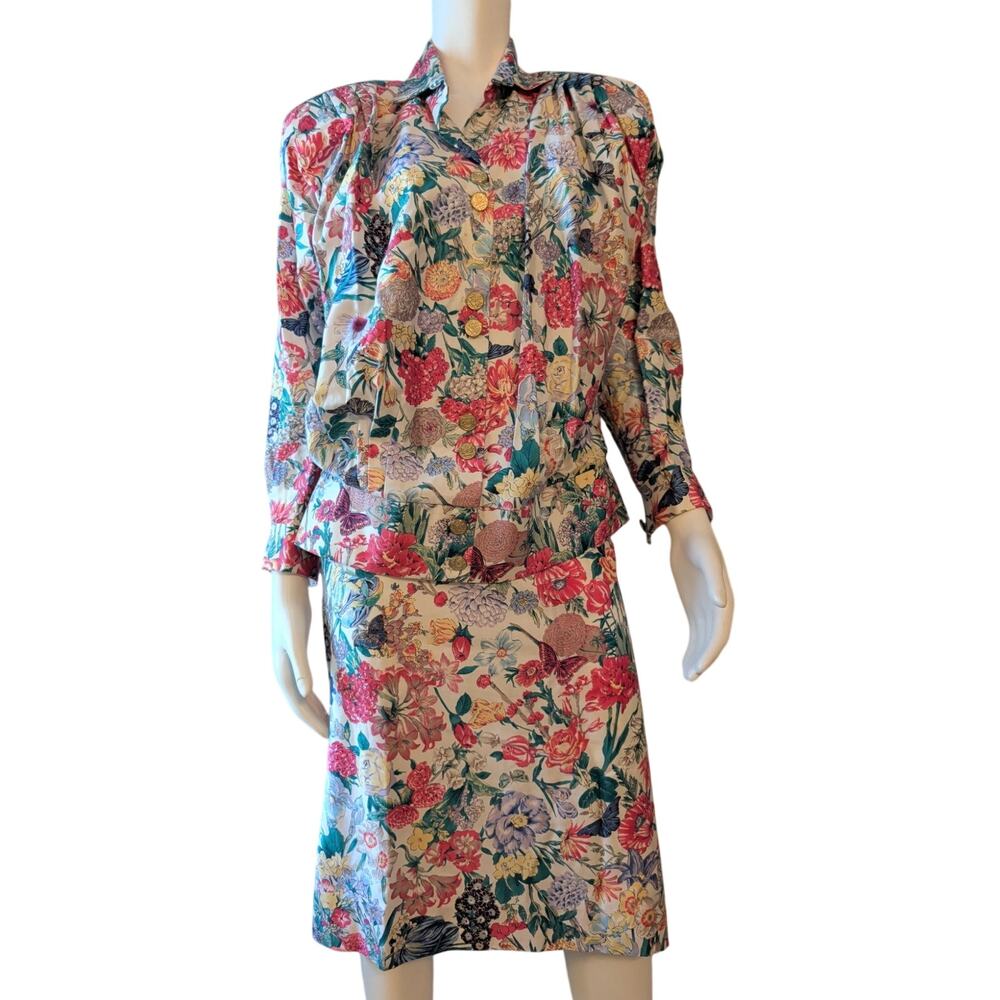 Vintage Andries Camp Hill Custom Floral Butterfly Print 2 Pc. Skirt Set Size XL